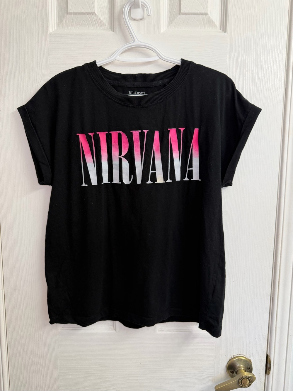 StudioFit Vintage Nirvana Graphic Tee Women's XL Black Band Music Grunge Y2K